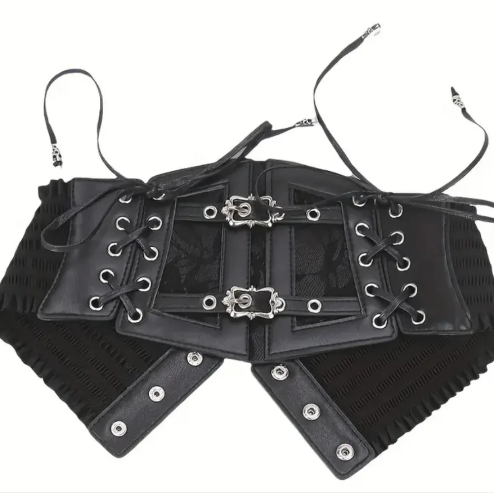 Black Lace-Up Gothic Punk Broad Elastic Waistband Corset Belt